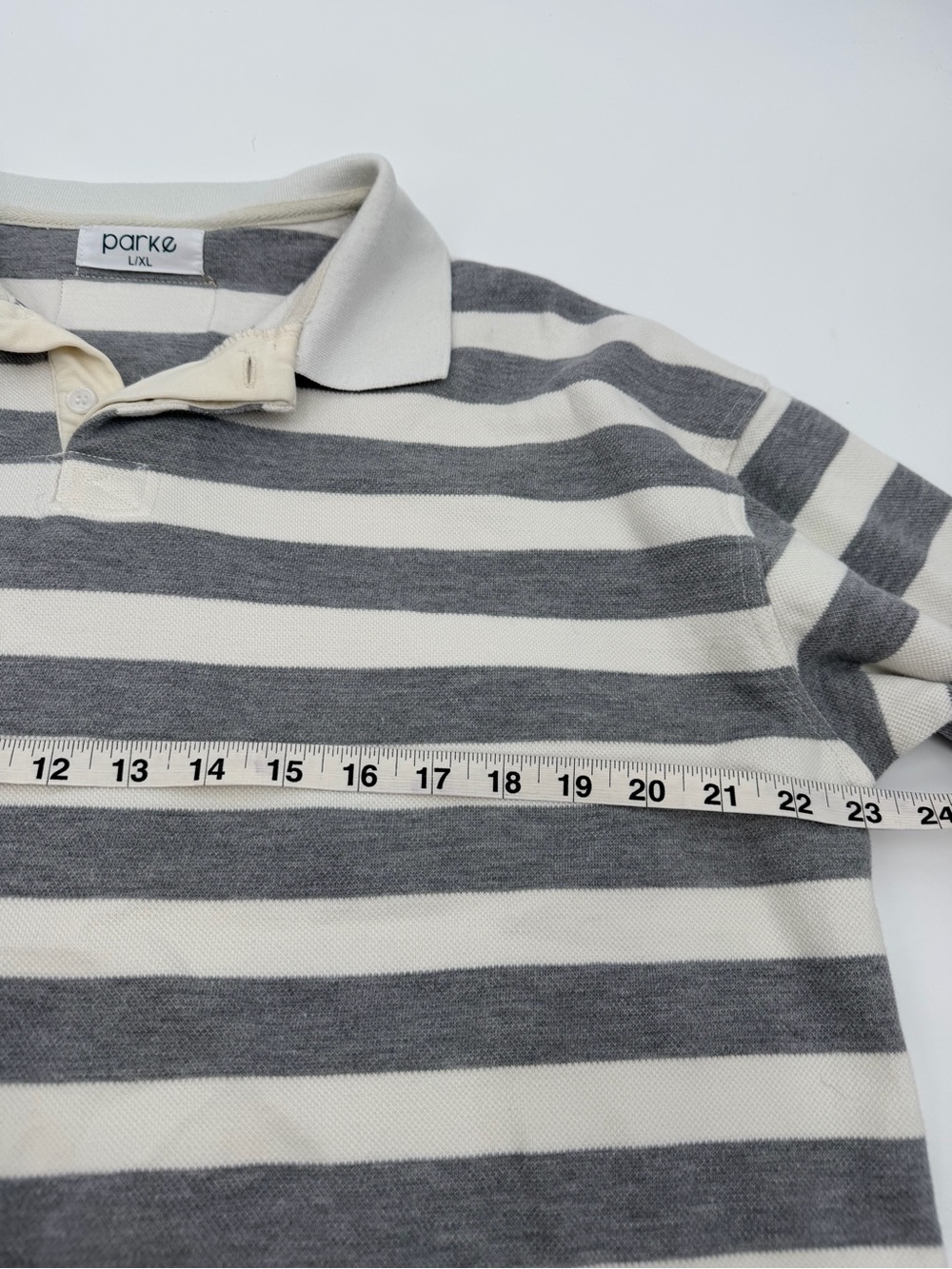 Parke by Chelsea Parke Sweat Rugby Striped Polo Shirt Gray L/XL - Picture 5 of 7